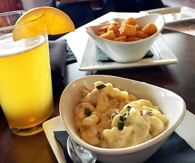 Delicious truffled tater tots and rotisserie chicken mac & cheese.